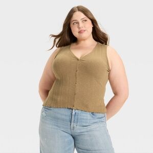 Universal Thread Women's Button Front Knit Tank Top. Brown. Large